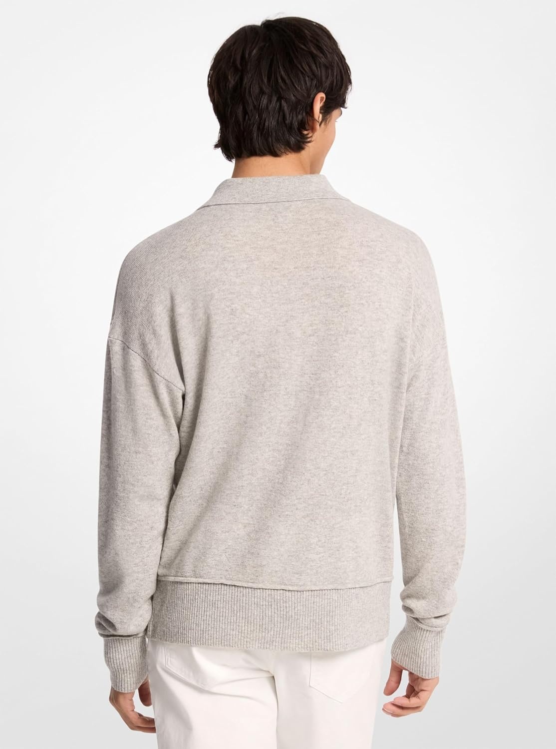 image:imageMichael Kors Mens Long Sleeve Reverse Seam Merino PoloHeather Grey