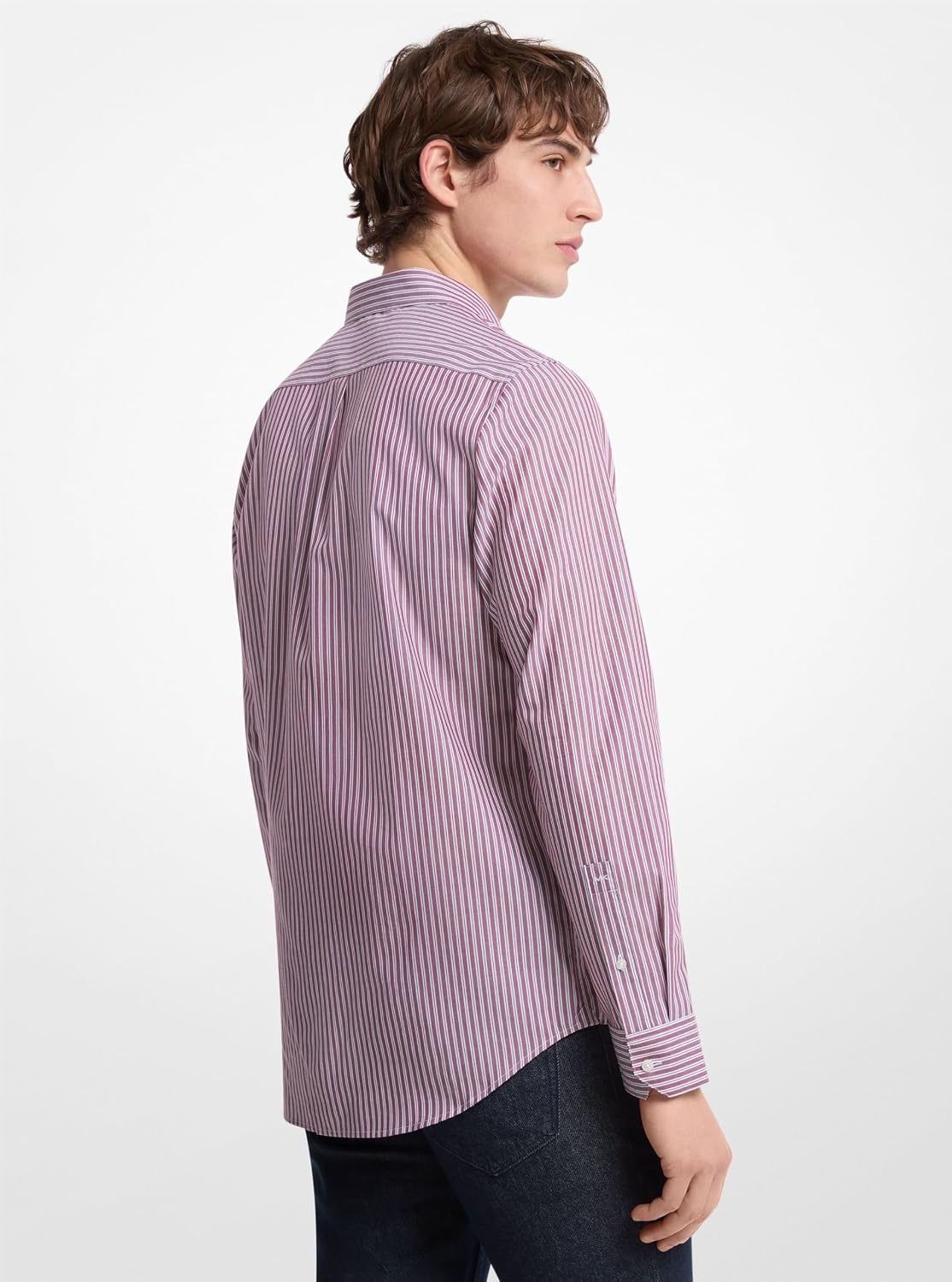 image:imageMichael Kors Mens Printed Long Sleeve Woven Shirt Classic FitStriped PrintDeep Mulberry