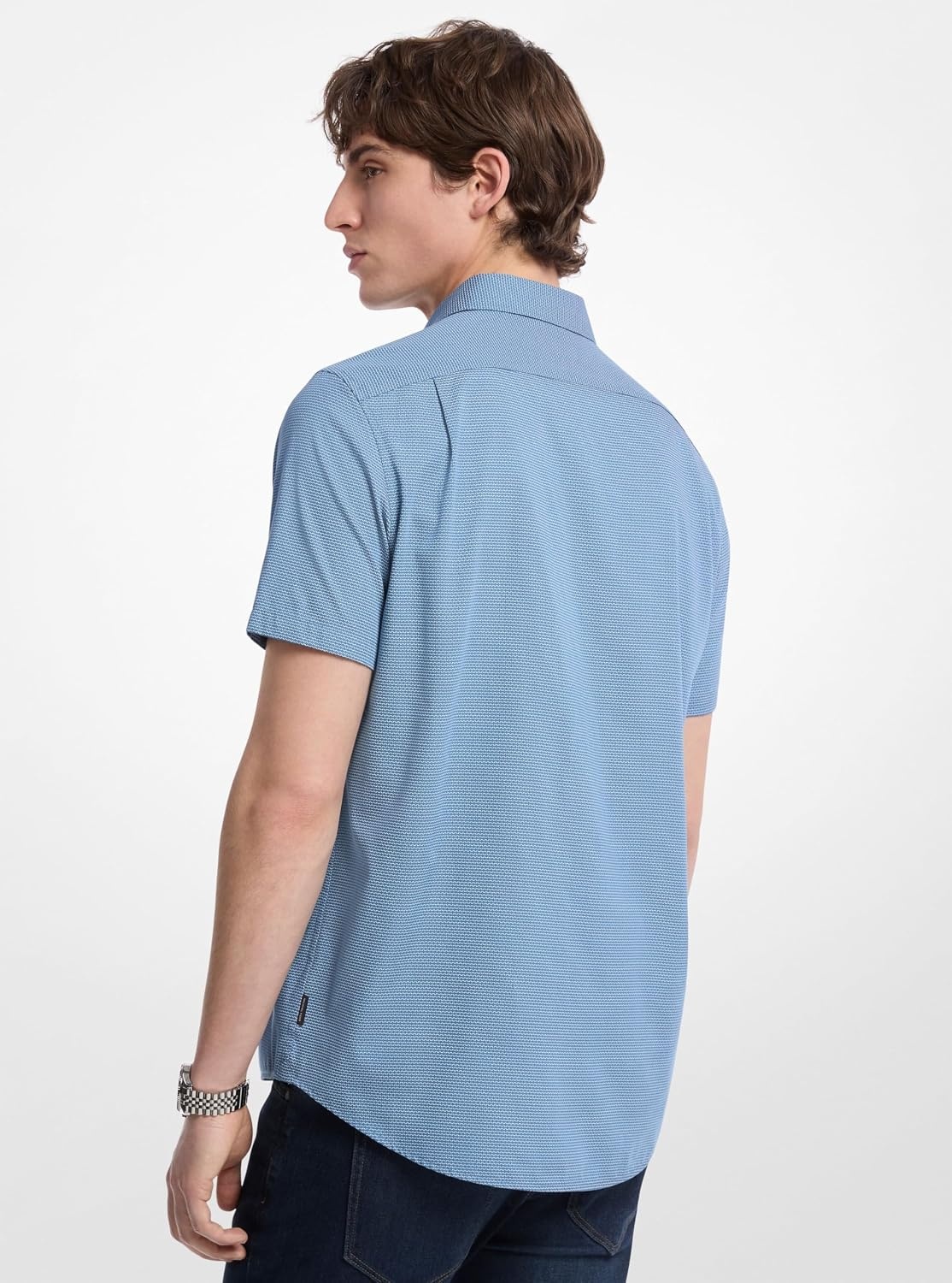 image:imageMichael Kors Mens Printed Short Sleeve Woven ShirtMini Bowtie PrintSteel BlueClassic Fit