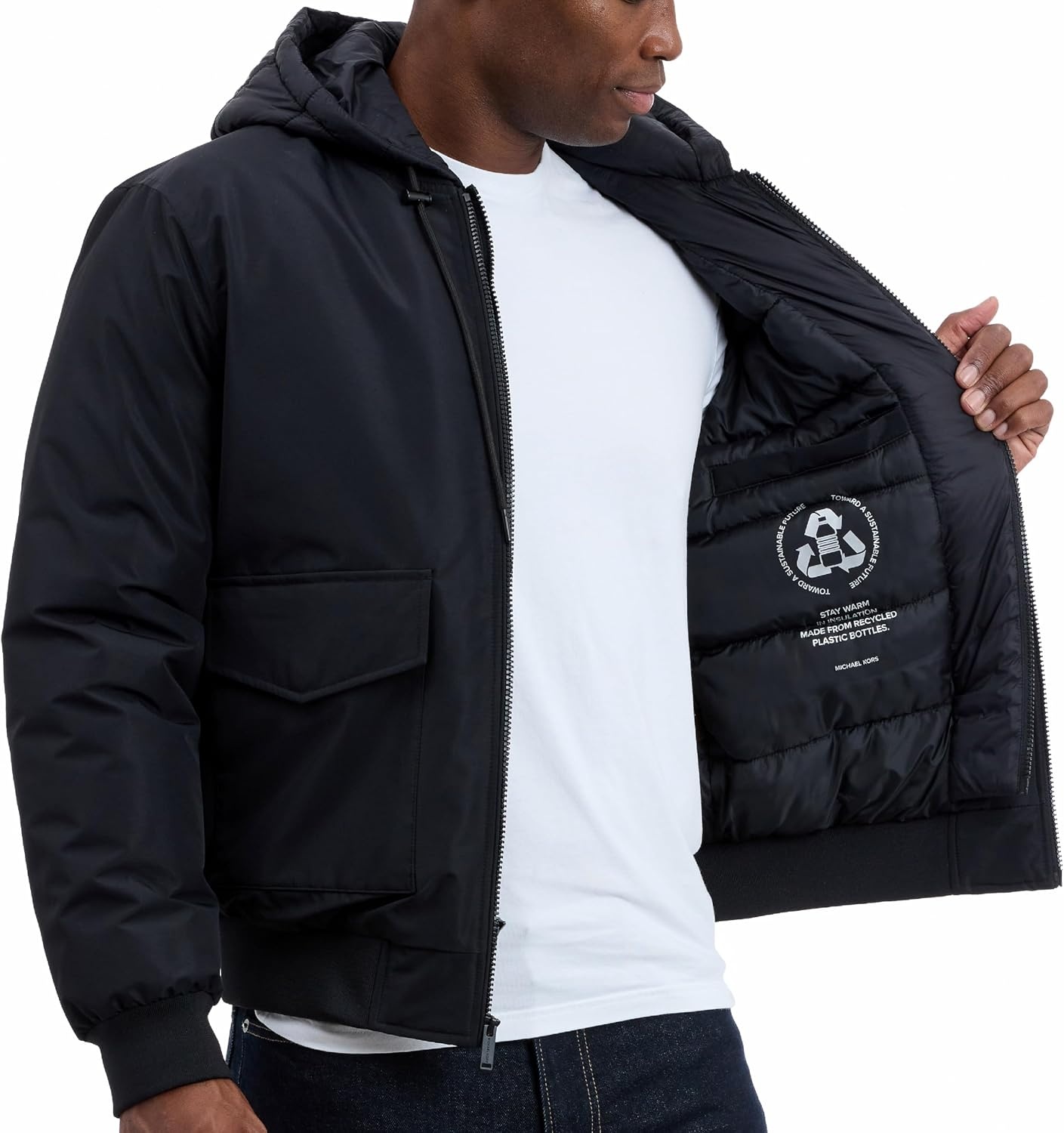 image:imageMichael Kors Mens Puffer Bomber Jacket for Men With Insulating Veststyle Bib Extra Warm Bomber for Cold WeatherBlack