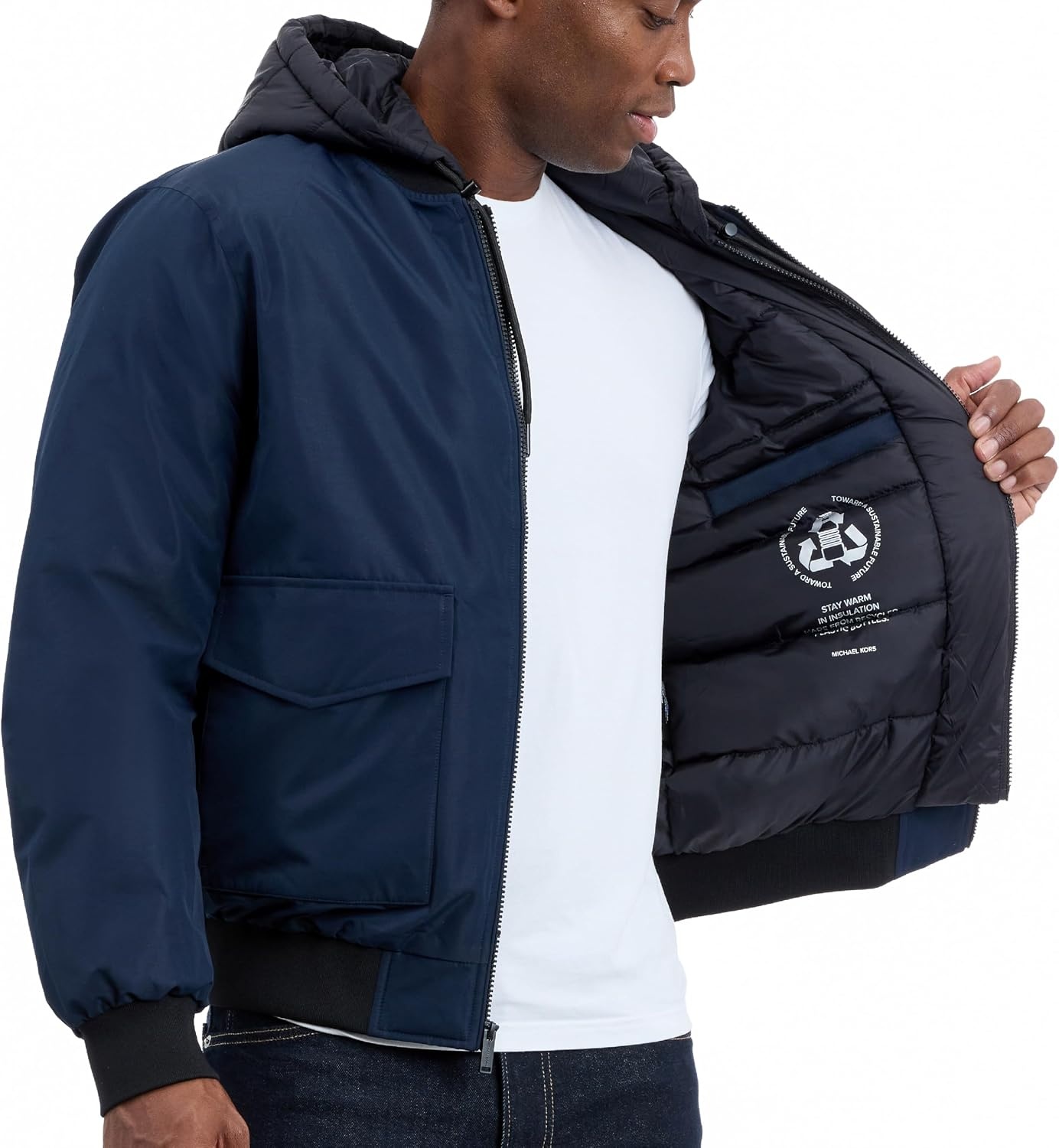 image:imageMichael Kors Mens Puffer Bomber Jacket for Men With Insulating Veststyle Bib Extra Warm Bomber for Cold WeatherMidnight