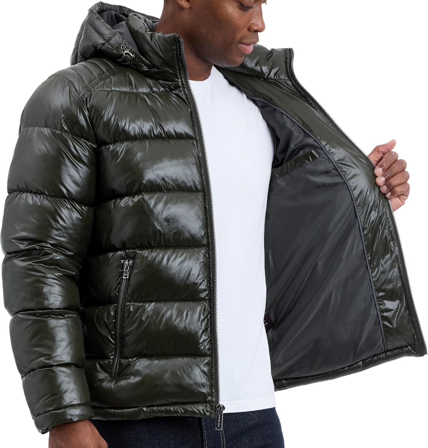 image:imageMichael Kors Mens Shine Hooded Puffer Jacket Heavy Winter Jackets for Men Water ResistantArmy