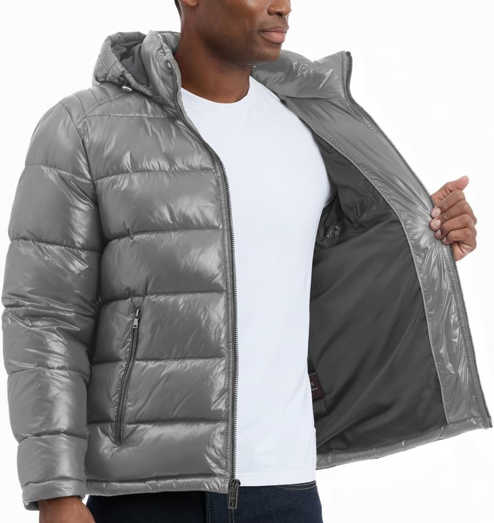 image:imageMichael Kors Mens Shine Hooded Puffer Jacket Heavy Winter Jackets for Men Water ResistantGrey