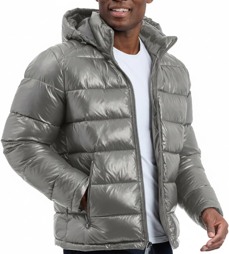 image:imageMichael Kors Mens Shine Hooded Puffer Jacket Heavy Winter Jackets for Men Water ResistantGrey