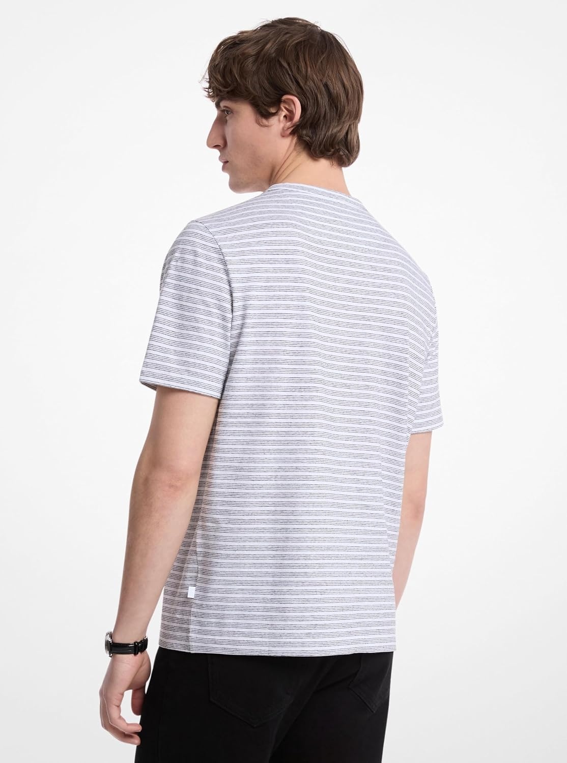 image:imageMichael Kors Mens Short Sleeve Linen Cotton Stripe TeeWhite