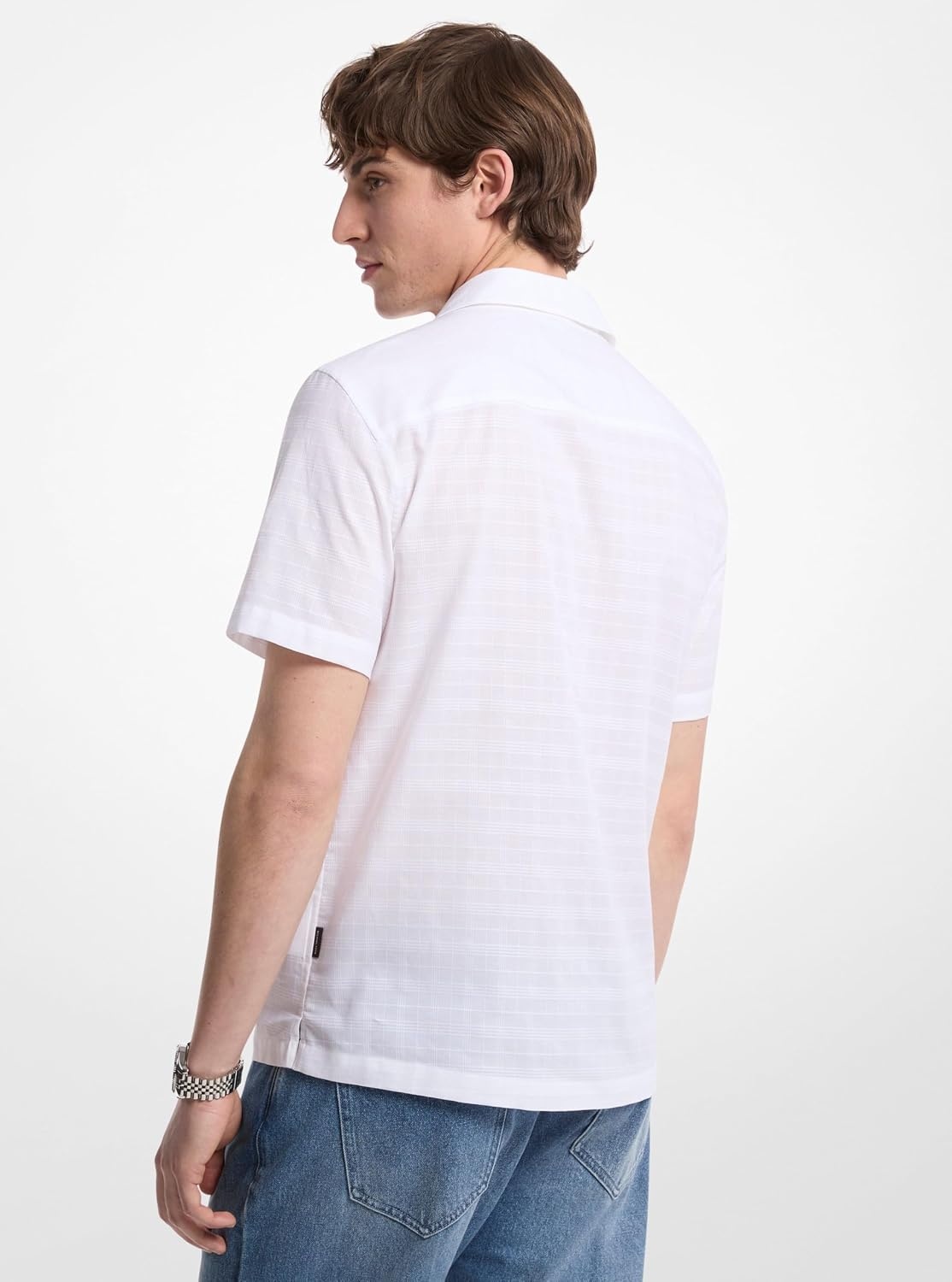 image:imageMichael Kors Mens Short Sleeve Relax Fit Camp CollarDobby CheckWhite