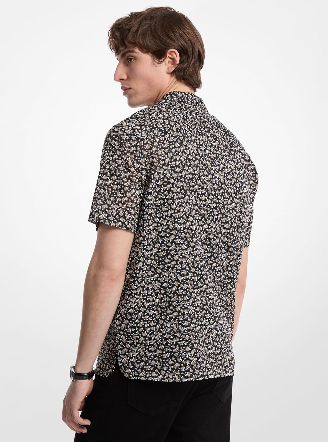 image:imageMichael Kors Mens Short Sleeve Relax Fit Camp CollarFloral PrintChestnut