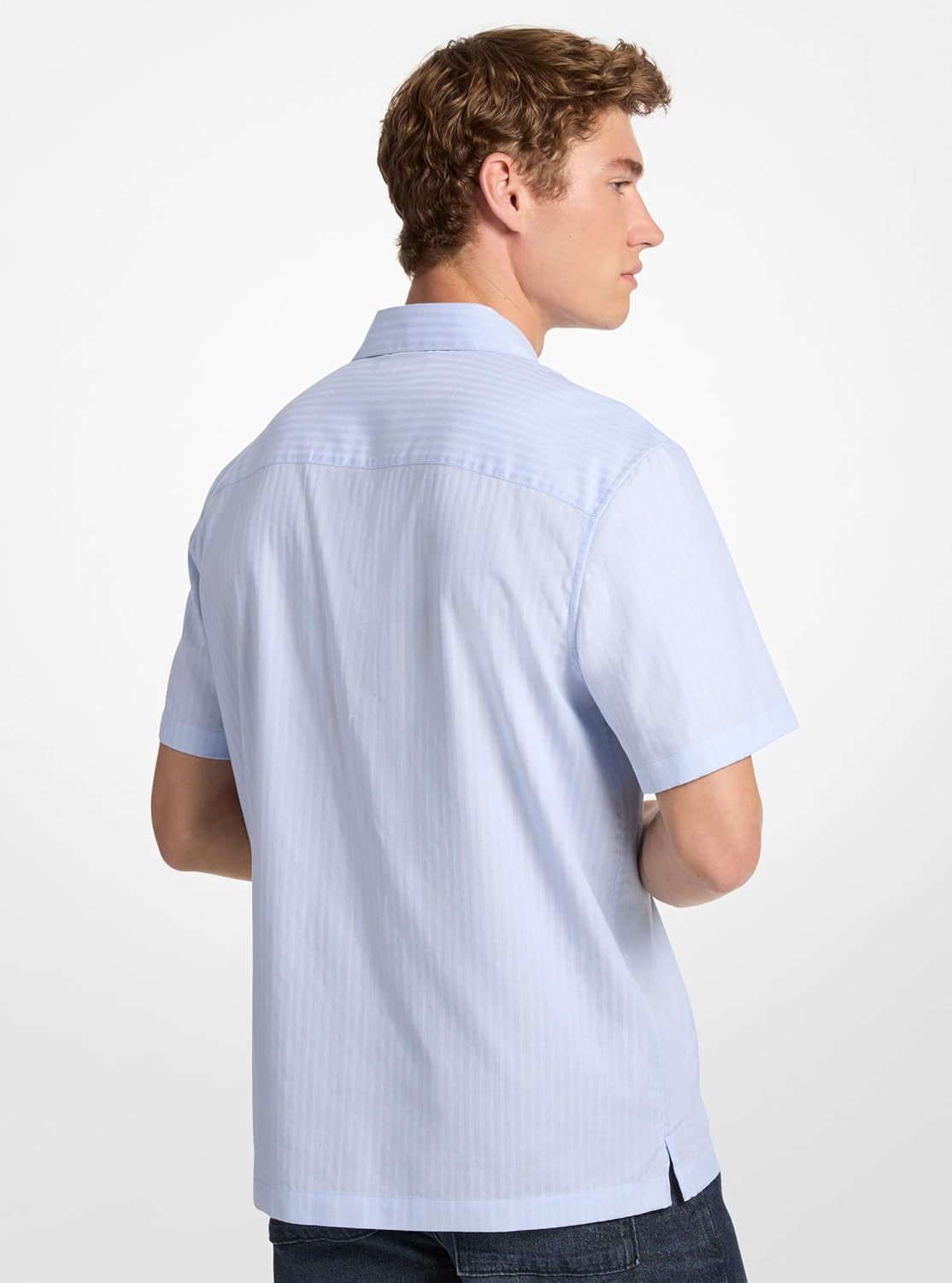 image:imageMichael Kors Mens Short Sleeve Relax Fit Camp CollarTextured DobbyMarine Blue