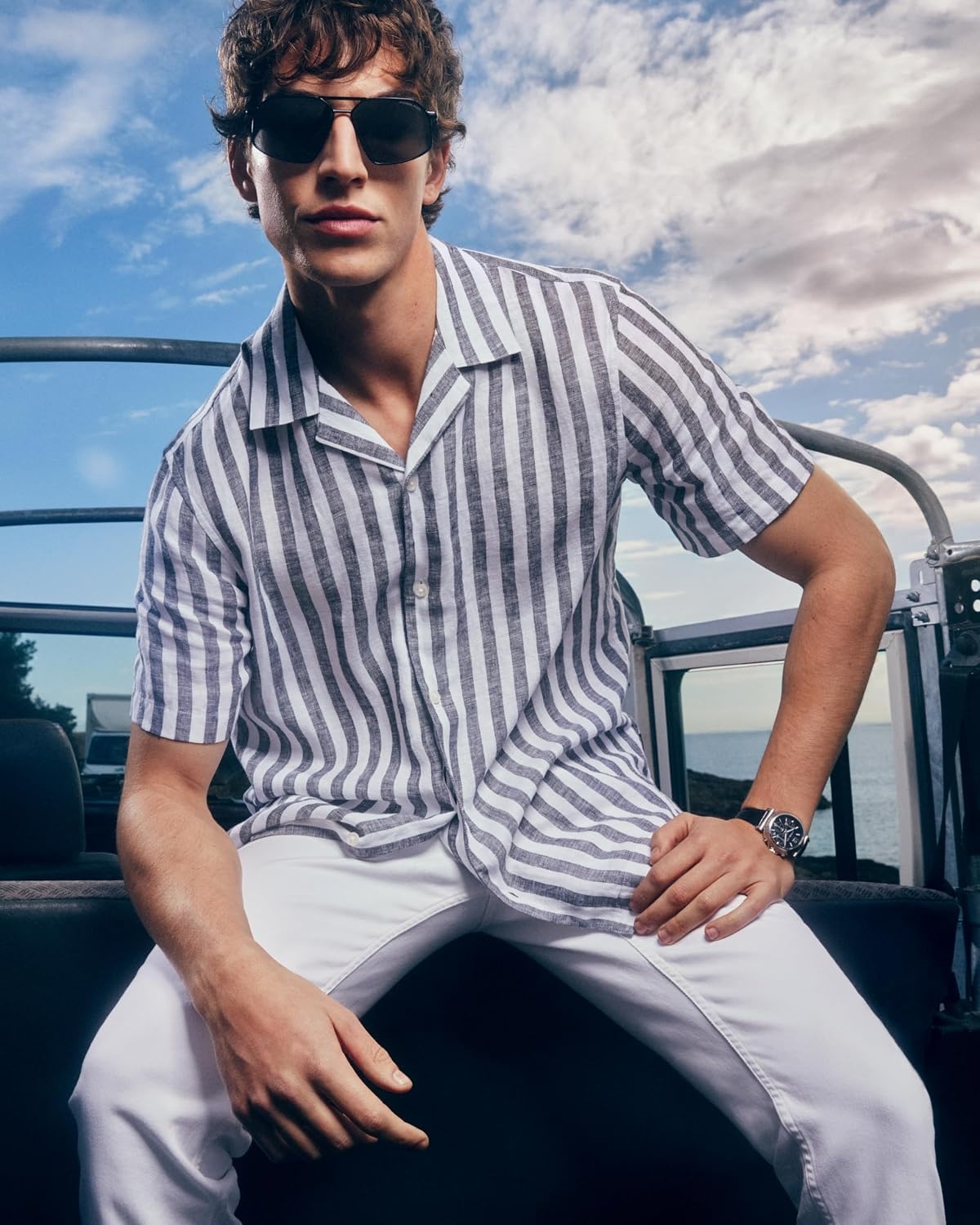 image:imageMichael Kors Mens Short Sleeve Relaxed Fit Linen ShirtBlack