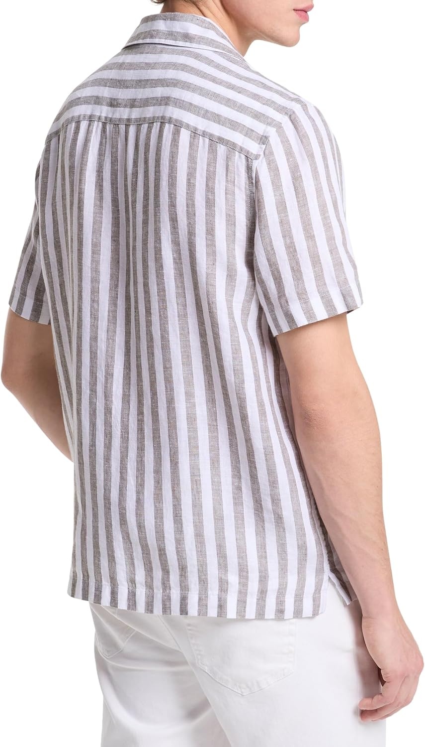 image:imageMichael Kors Mens Short Sleeve Relaxed Fit Linen ShirtSafari Green