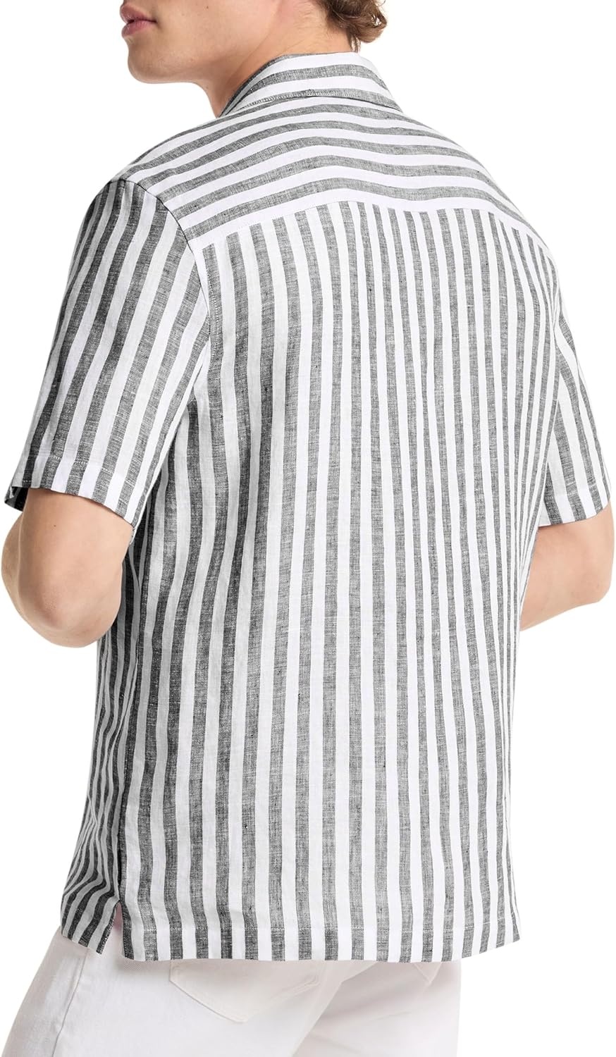 image:imageMichael Kors Mens Short Sleeve Stripe Linen Camp ShirtBlack