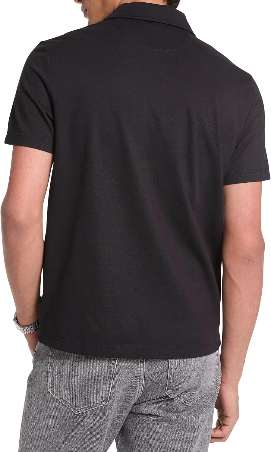 image:imageMichael Kors Mens Sleek Pique Short Sleeve Zip PoloBlack 2