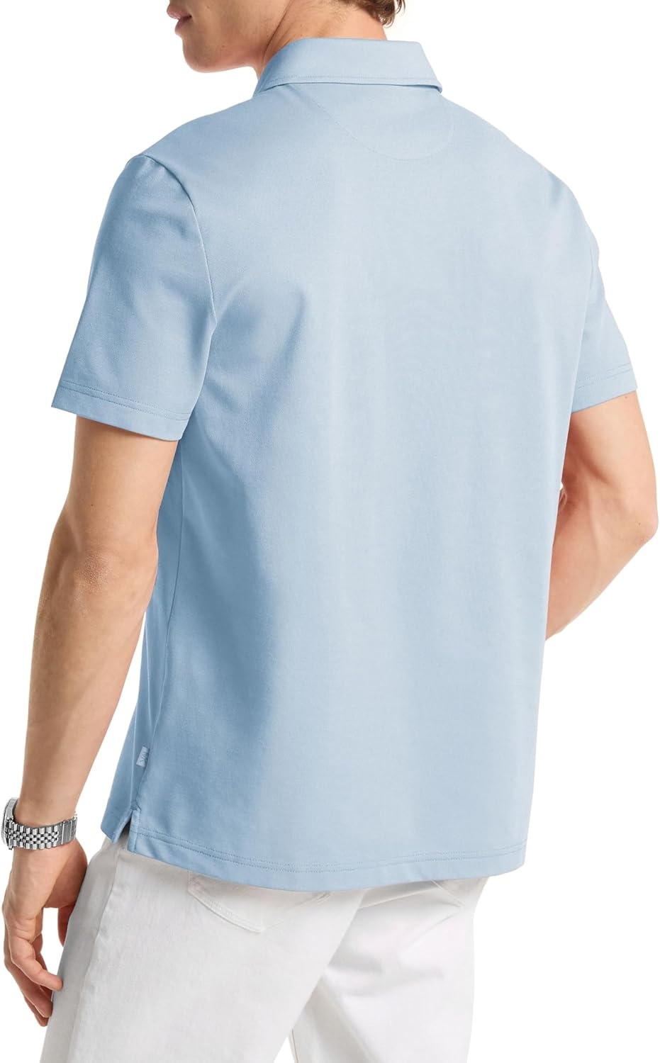 image:imageMichael Kors Mens Sleek Pique Short Sleeve Zip PoloChambray