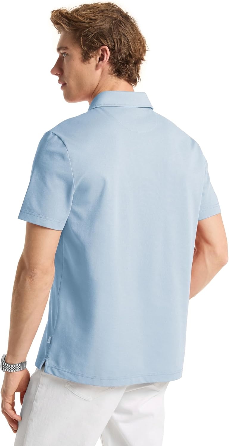 image:imageMichael Kors Mens Sleek Pique Short Sleeve Zip PoloChambray
