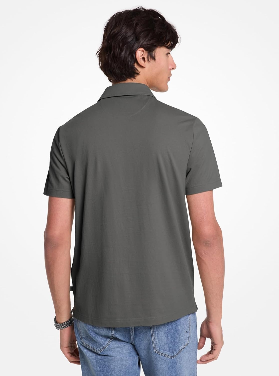 image:imageMichael Kors Mens Sleek Pique Short Sleeve Zip PoloCharcoal Melange