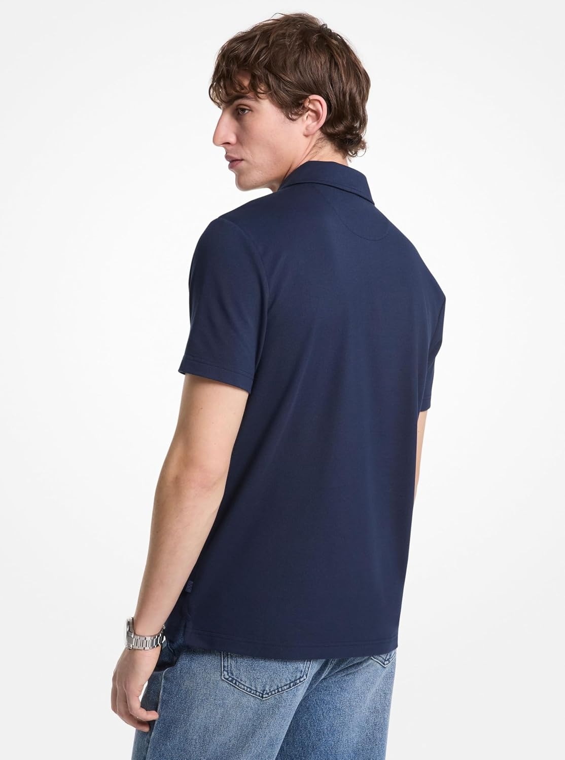 image:imageMichael Kors Mens Sleek Pique Short Sleeve Zip PoloMidnight 2