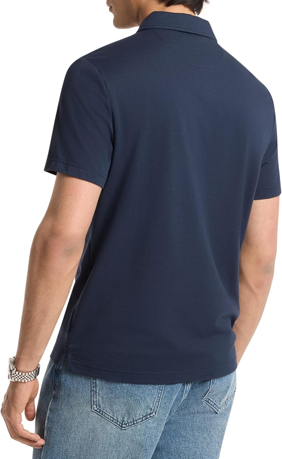 image:imageMichael Kors Mens Sleek Pique Short Sleeve Zip PoloMidnight