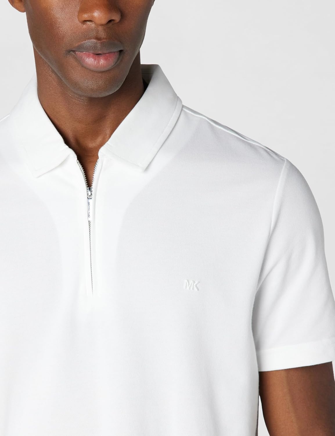 image:imageMichael Kors Mens Sleek Pique Short Sleeve Zip PoloWhite 2