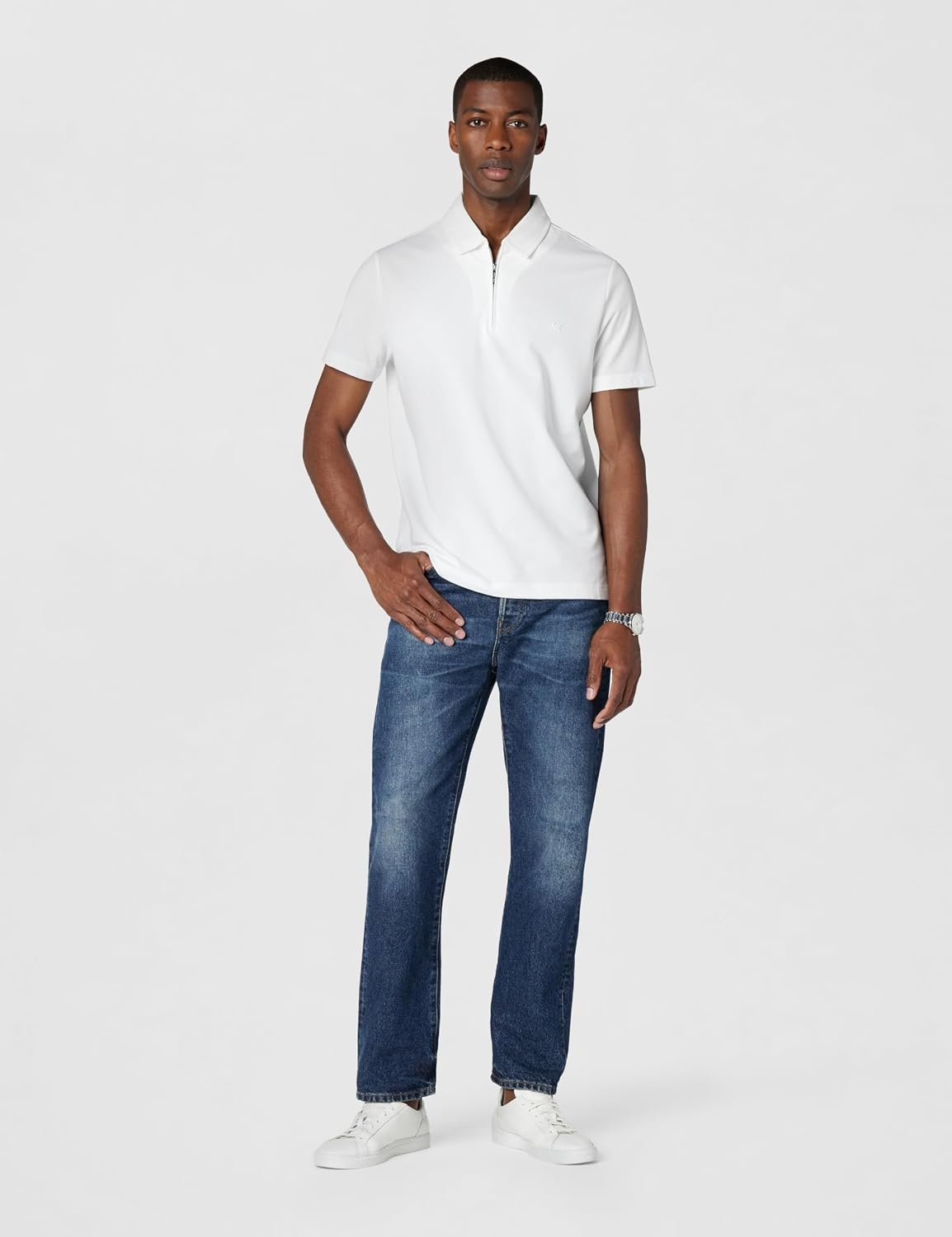 image:imageMichael Kors Mens Sleek Pique Short Sleeve Zip PoloWhite 2