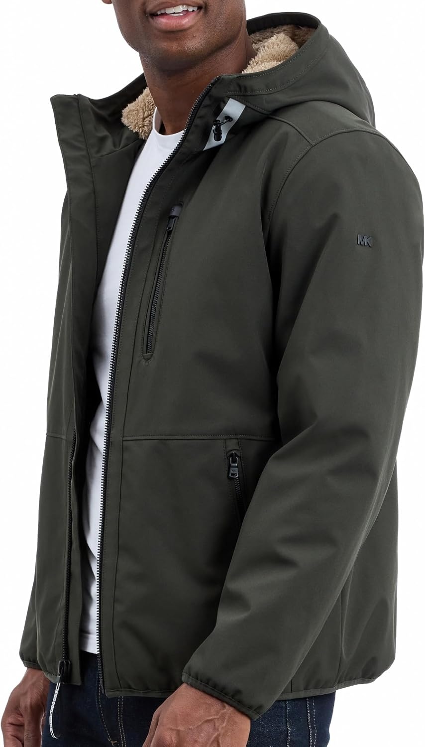 image:imageMichael Kors Mens Softshell Jacket With Faux Sherpa Lining Wind and Water Resistant Jackets for MenOlive