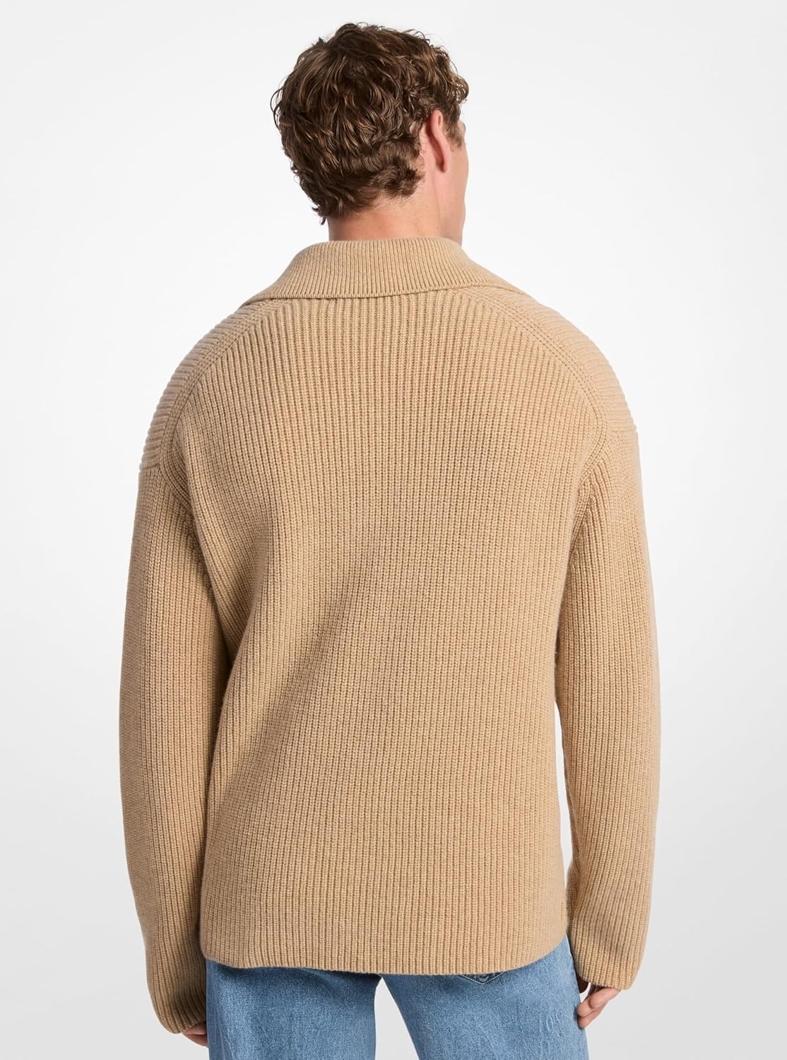image:imageMichael Kors Mens Textured Johnny Collar SweaterDark Camel Melange
