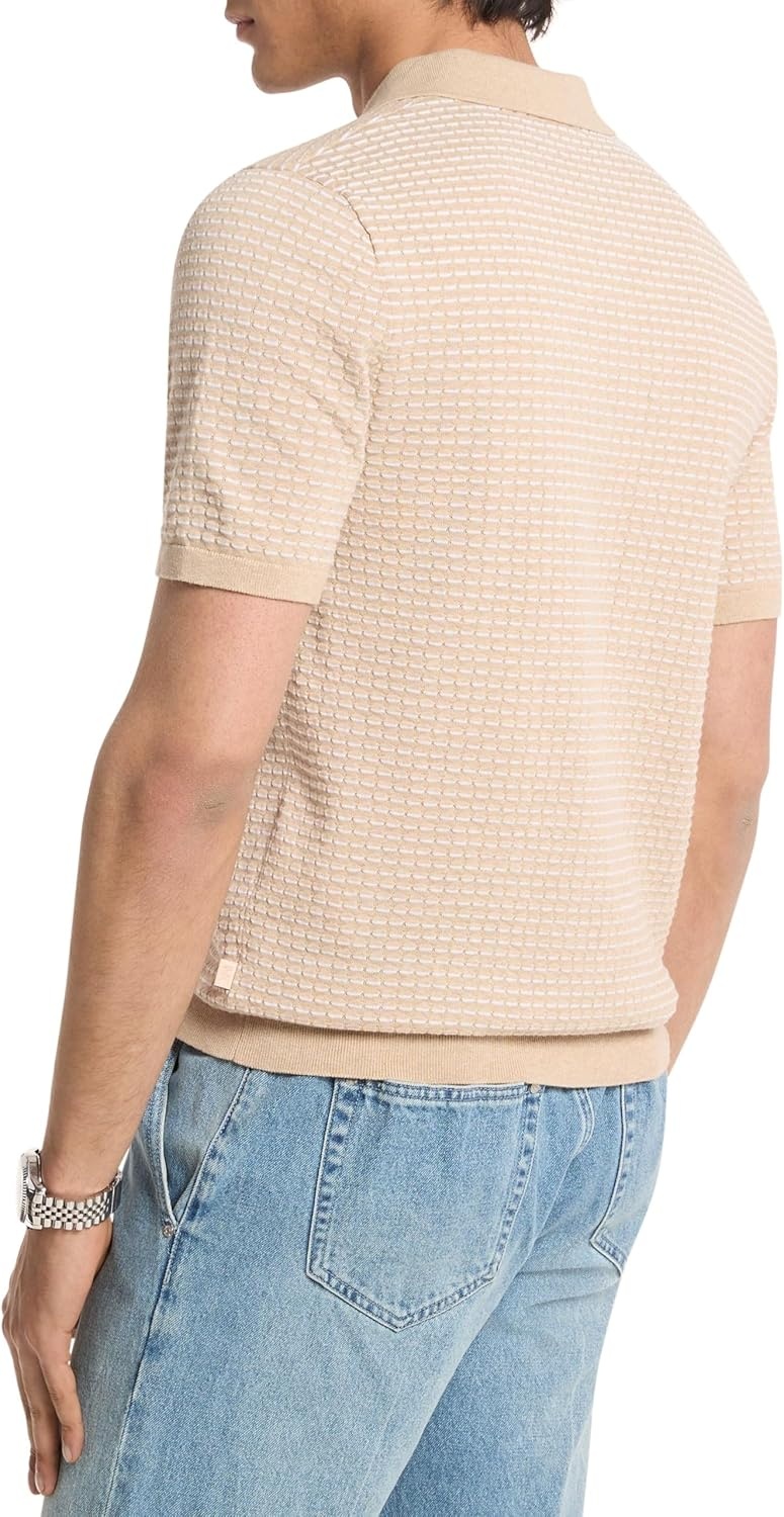 image:imageMichael Kors Mens Textured Stripe Johnny CollarKhaki Heather