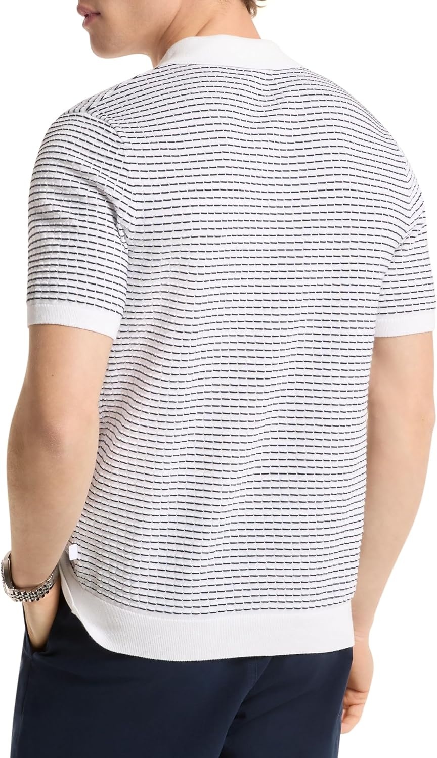 image:imageMichael Kors Mens Textured Stripe Johnny CollarWhite