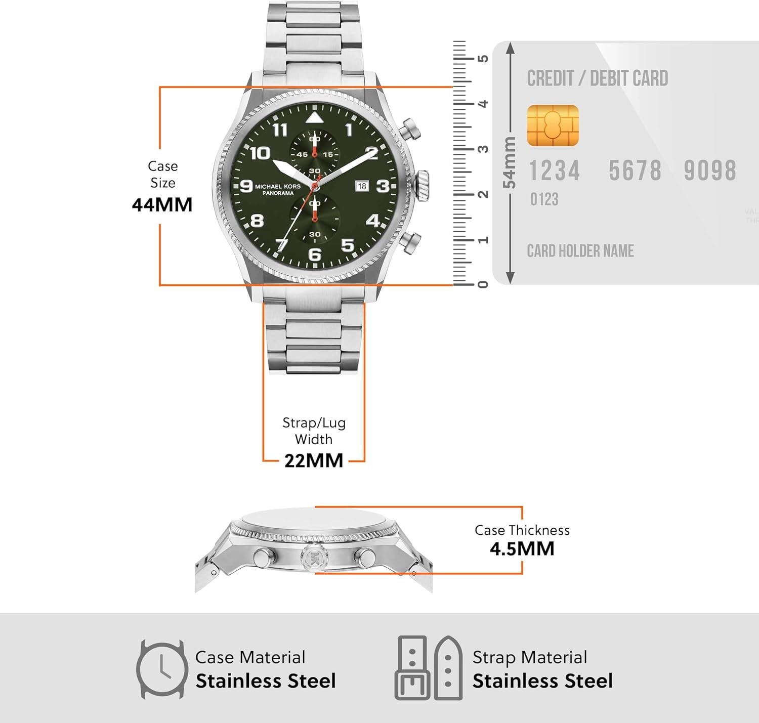 image:imageMichael Kors Panorama Mens Watch Stainless Steel Watch for Men with Steel or Leather BandSilver Bracelet