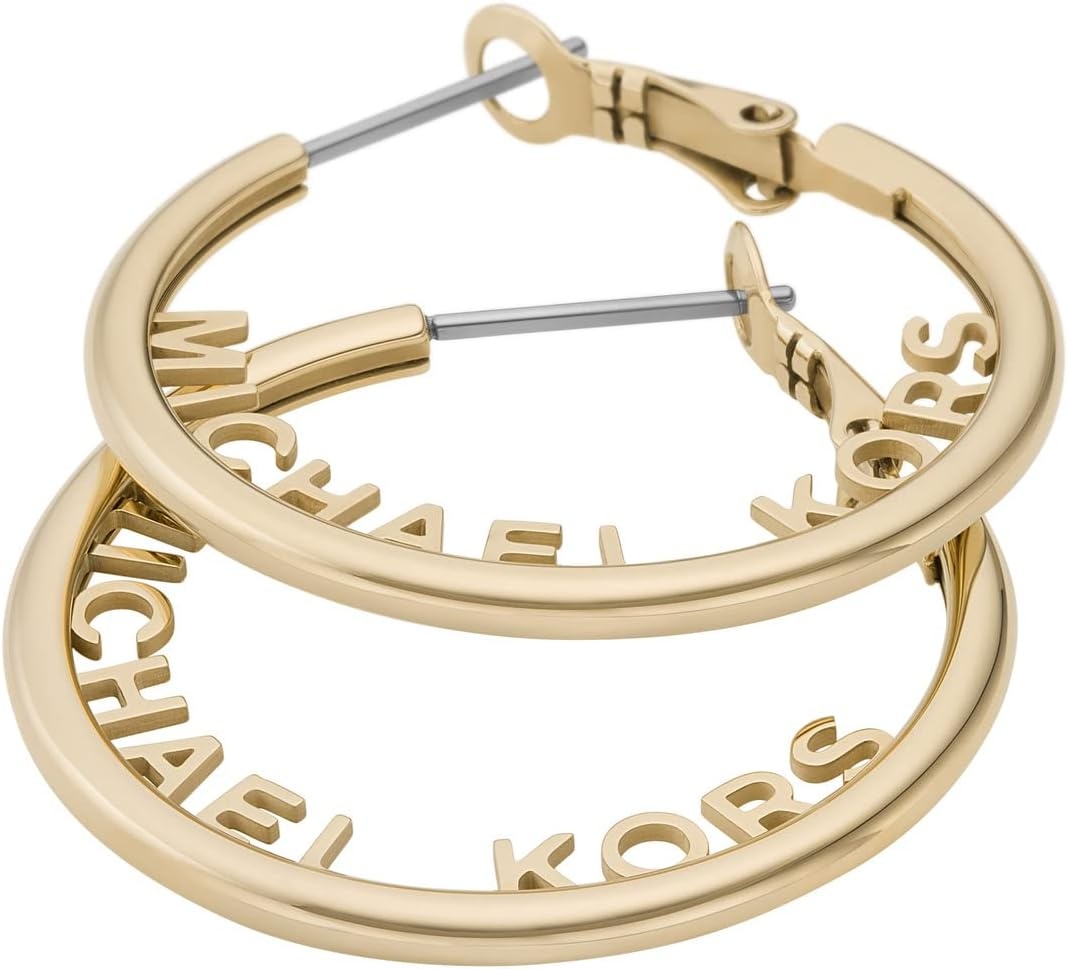image:imageMichael Kors Stainless Steel MK Logo Hoop Earrings for WomenGold MK Medium