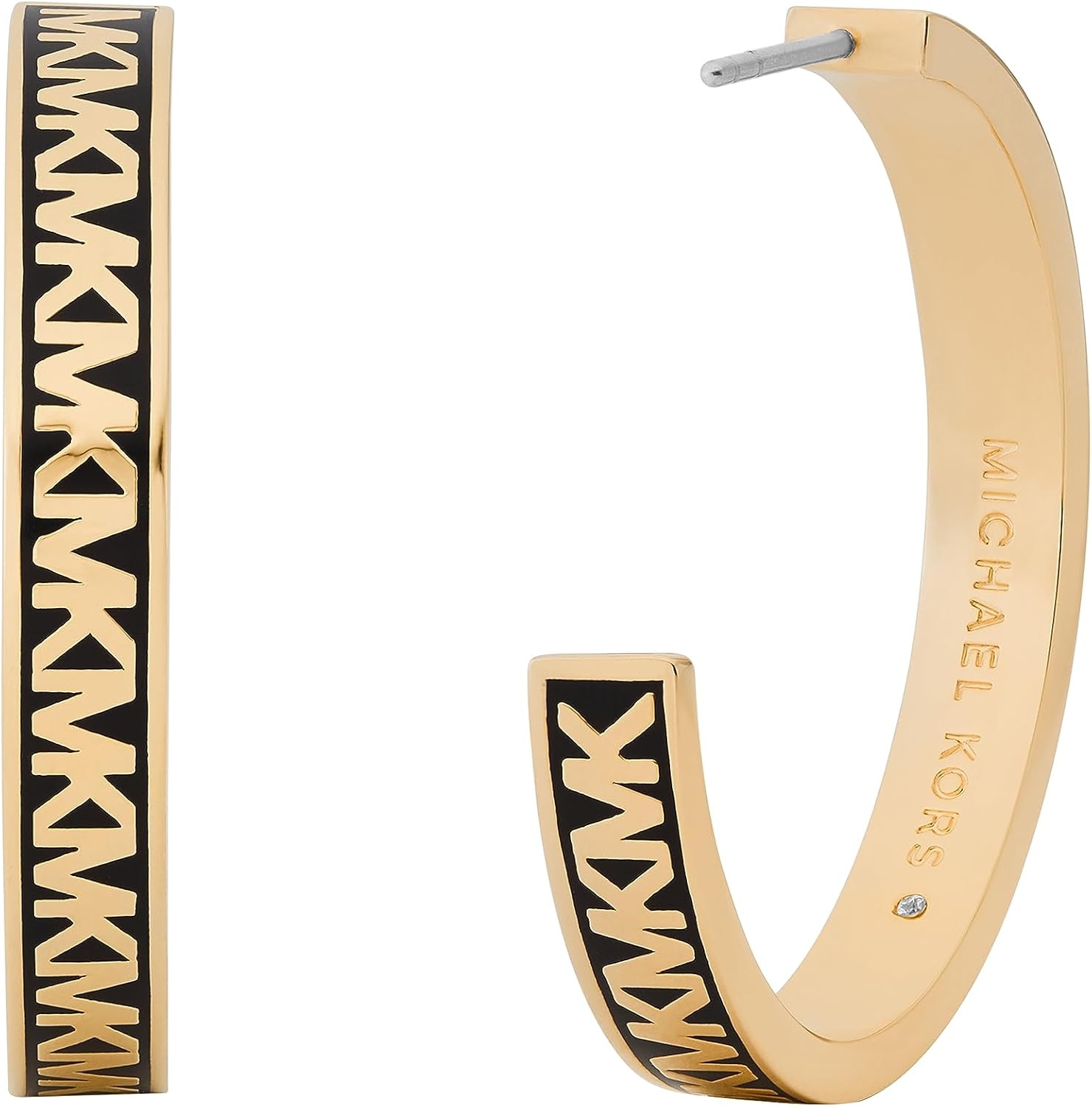 image:imageMichael Kors Stainless Steel MK Logo Hoop Earrings for WomenGoldBlack Logo