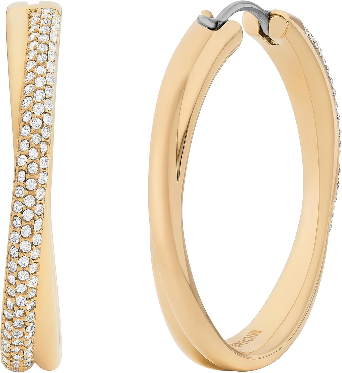 image:imageMichael Kors Stainless Steel MK Logo Hoop Earrings for WomenGoldPav Crystals