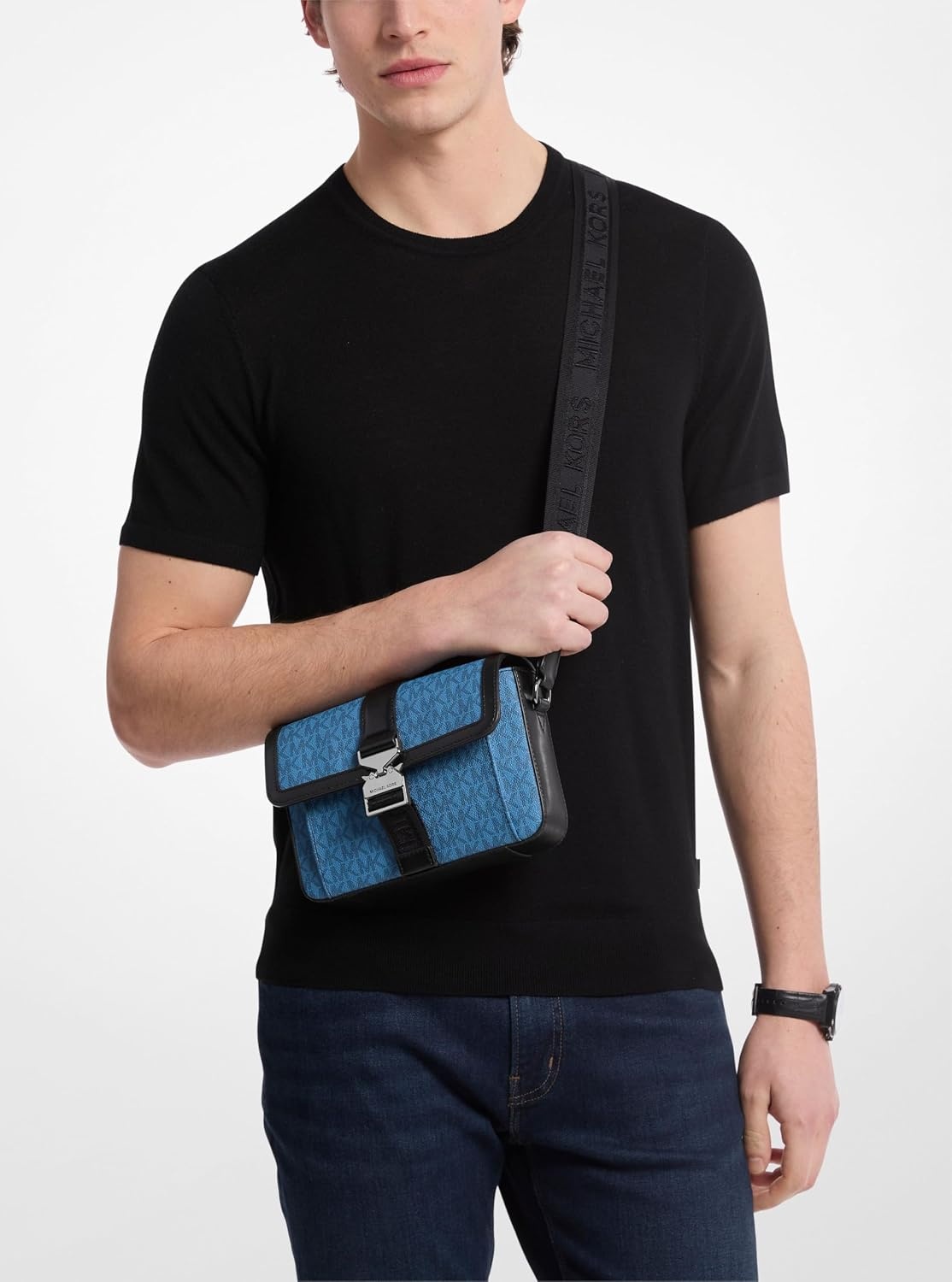 image:imageMichael Kors Unisex Hudson Aviator Crossbody BagGunmetalhardwareImperial Blue