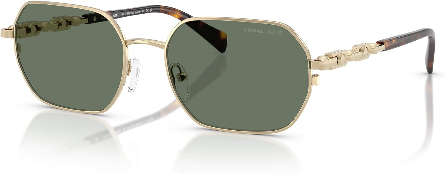 image:imageMichael Kors Womens Mk1165 Saint Martin Square SunglassesLight Gold ShinyGreen Solid