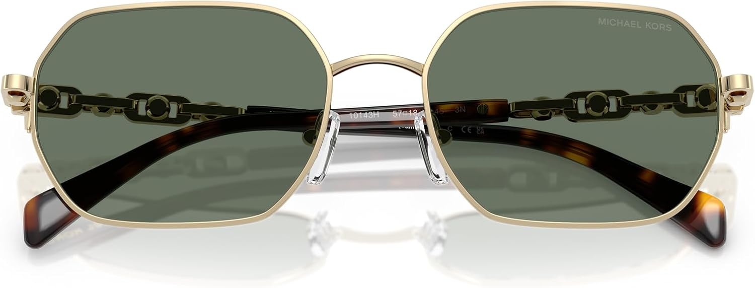 image:imageMichael Kors Womens Mk1165 Saint Martin Square SunglassesLight Gold ShinyGreen Solid