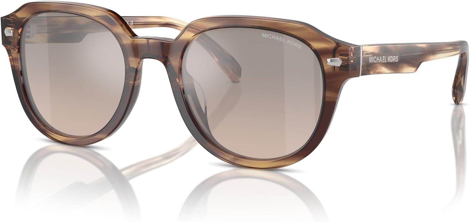 image:imageMichael Kors mens Mk2216u Eger Universal Fit Round SunglassesBrown HornBrown Gradient Black Mirrored