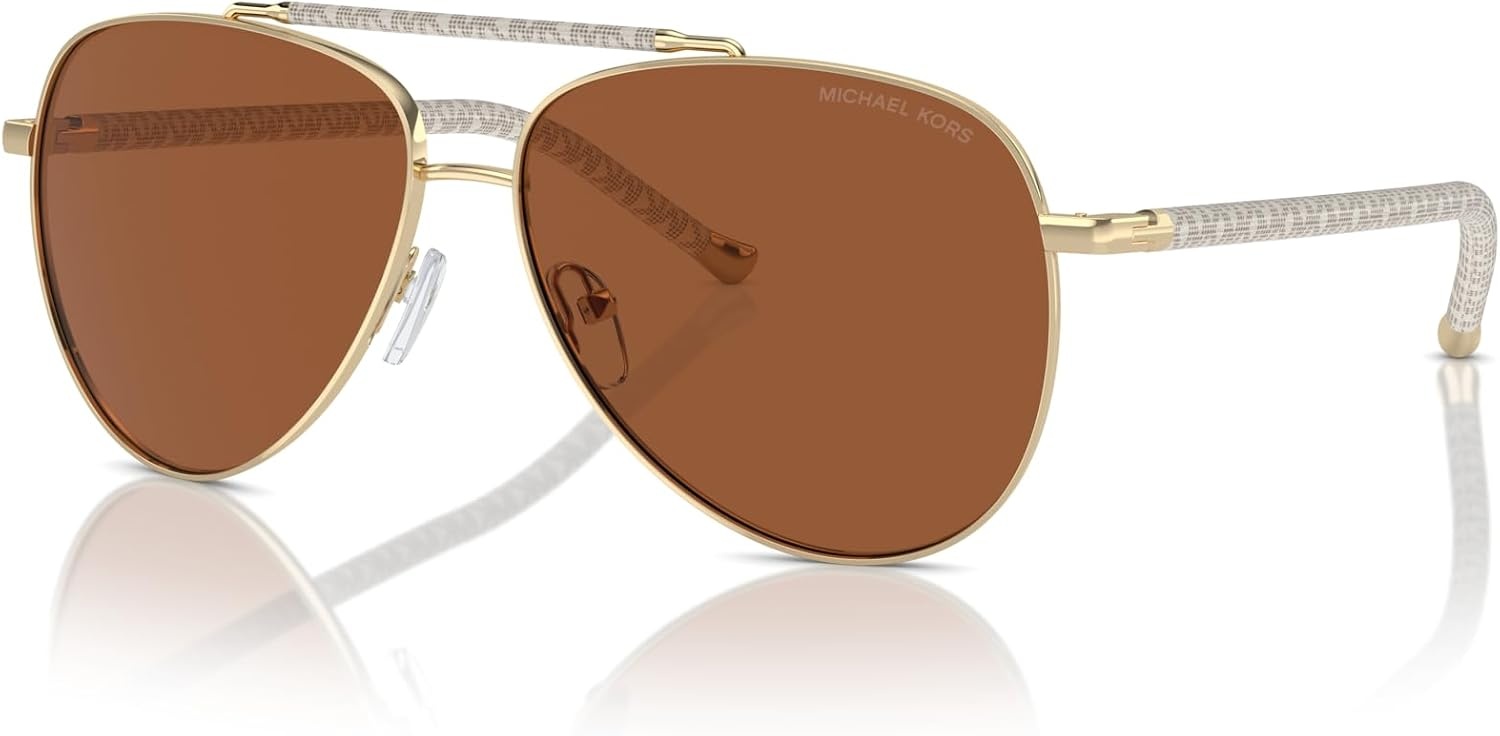 image:imageMichael Kors womens Mk1146 Portugal Aviator SunglassesShiny Light Gold Brown Solid