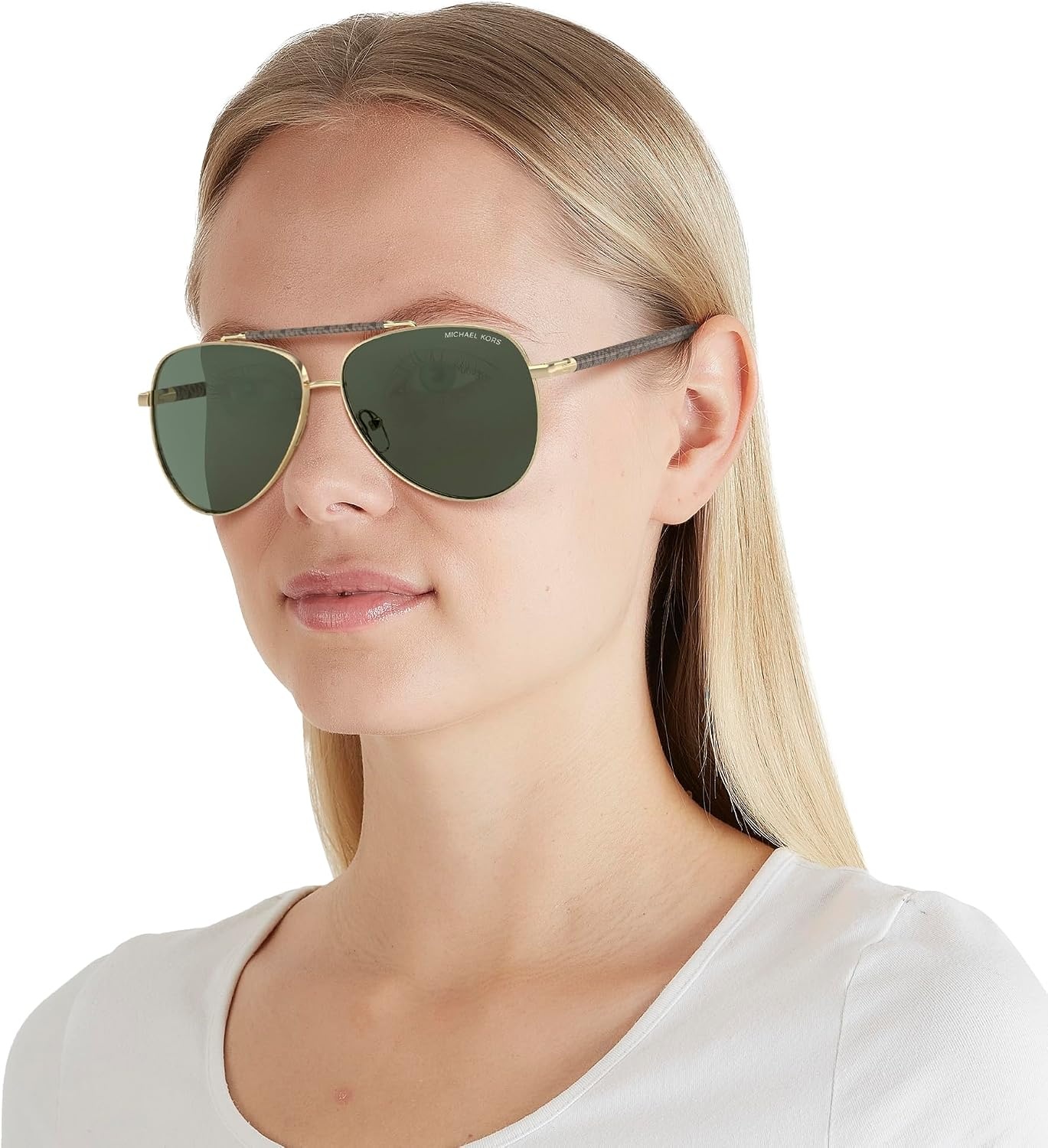 image:imageMichael Kors womens Mk1146 Portugal Aviator SunglassesShiny Light Gold Green Solid