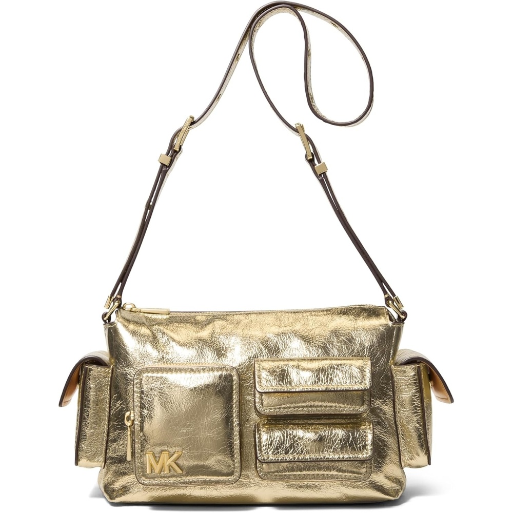 image:imageMichael Kors Dakota Medium Pocket Shoulder BagGoldtone HardwareMetallic Volare LeatherPale Gold