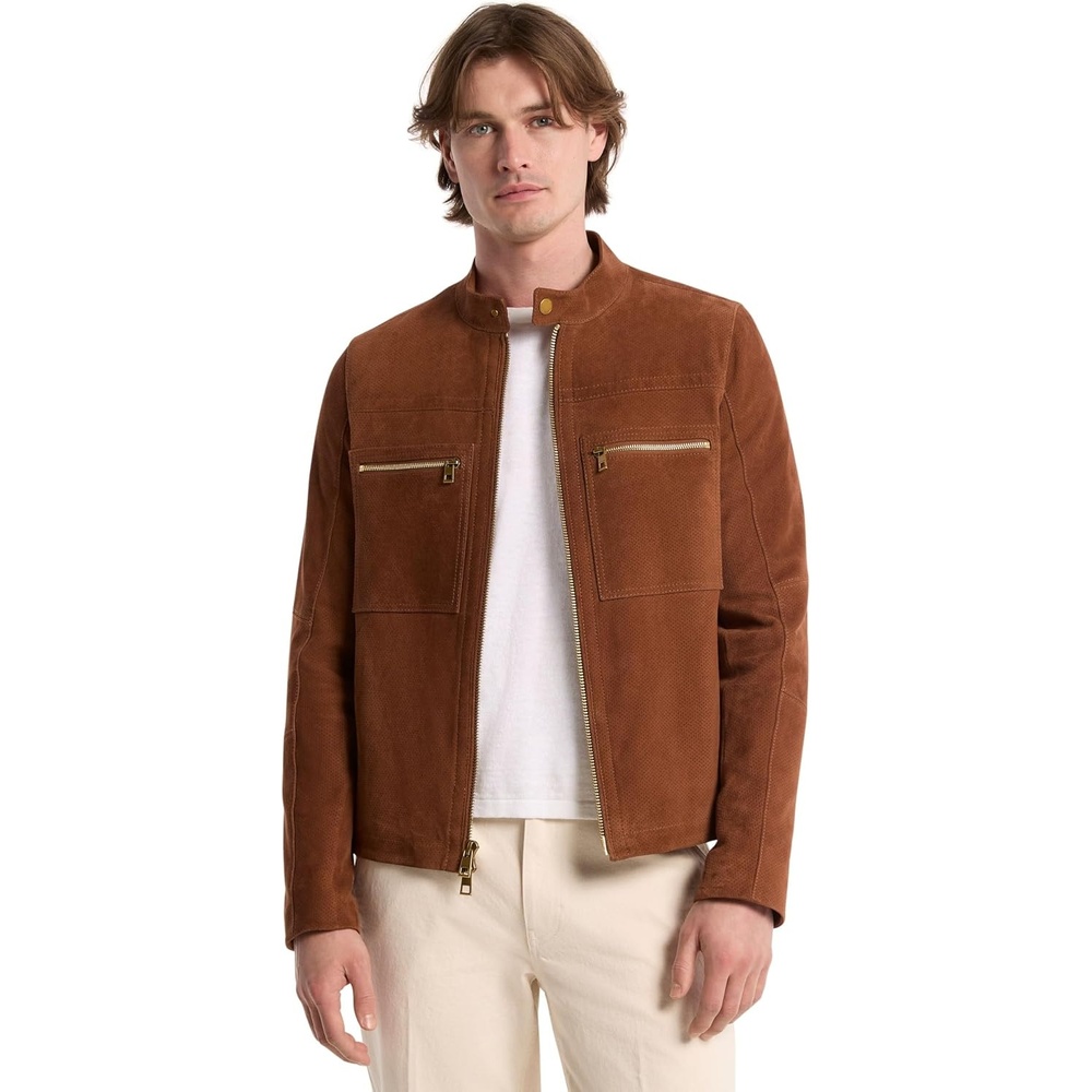 image:imageMichael Kors Mens Double Zip Racer JacketPerforated SuedeLuggage