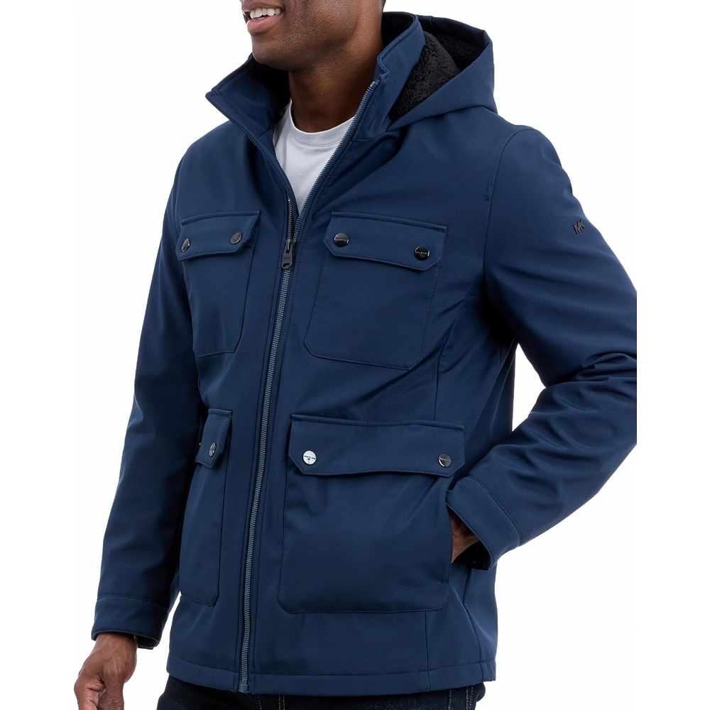 image:imageMichael Kors Mens Four Pocket Softshell Field Jacket With Faux Sherpa Lining Wind and Water ResistantMidnight