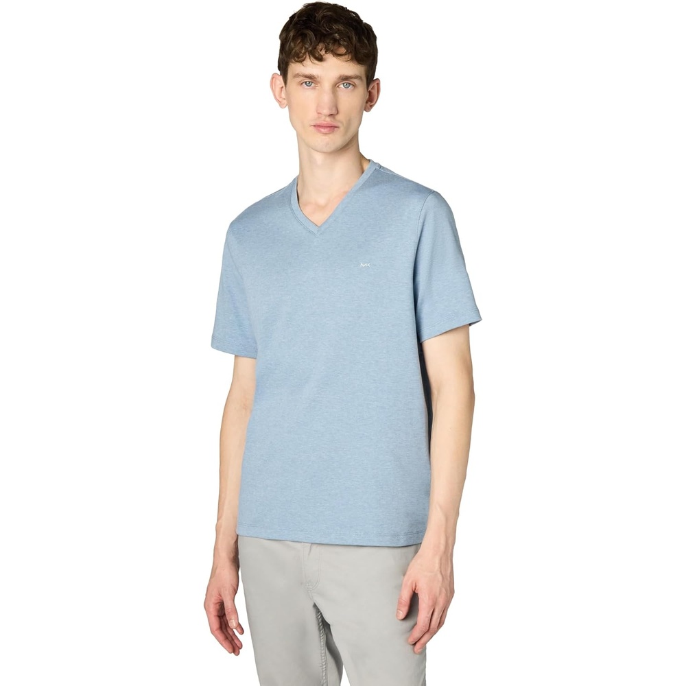 image:imageMichael Kors Mens Liquid Jersey Mk VNeck TShirtChambray Heather