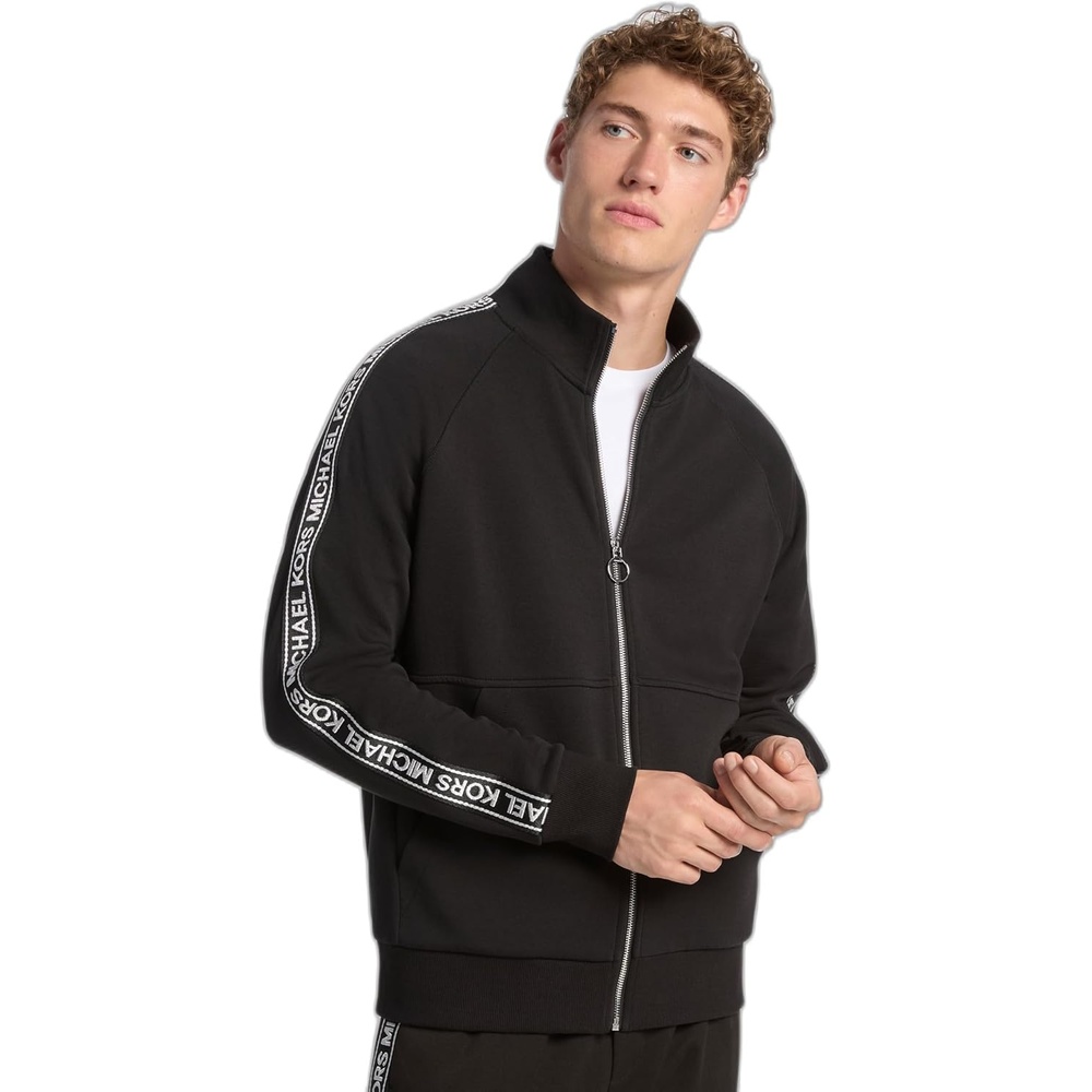 image:imageMichael Kors Mens Logo Tape Cotton Blend Zipup HoodieBlack