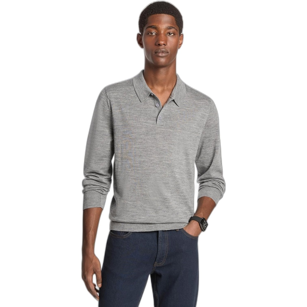 image:imageMichael Kors Mens Long Sleeve Merino PoloAsh Melange