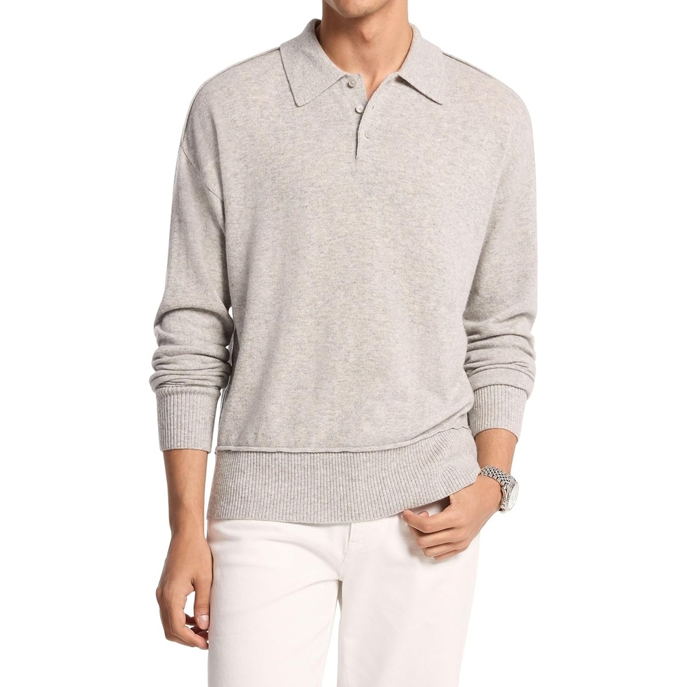 image:imageMichael Kors Mens Long Sleeve Reverse Seam Merino PoloHeather Grey