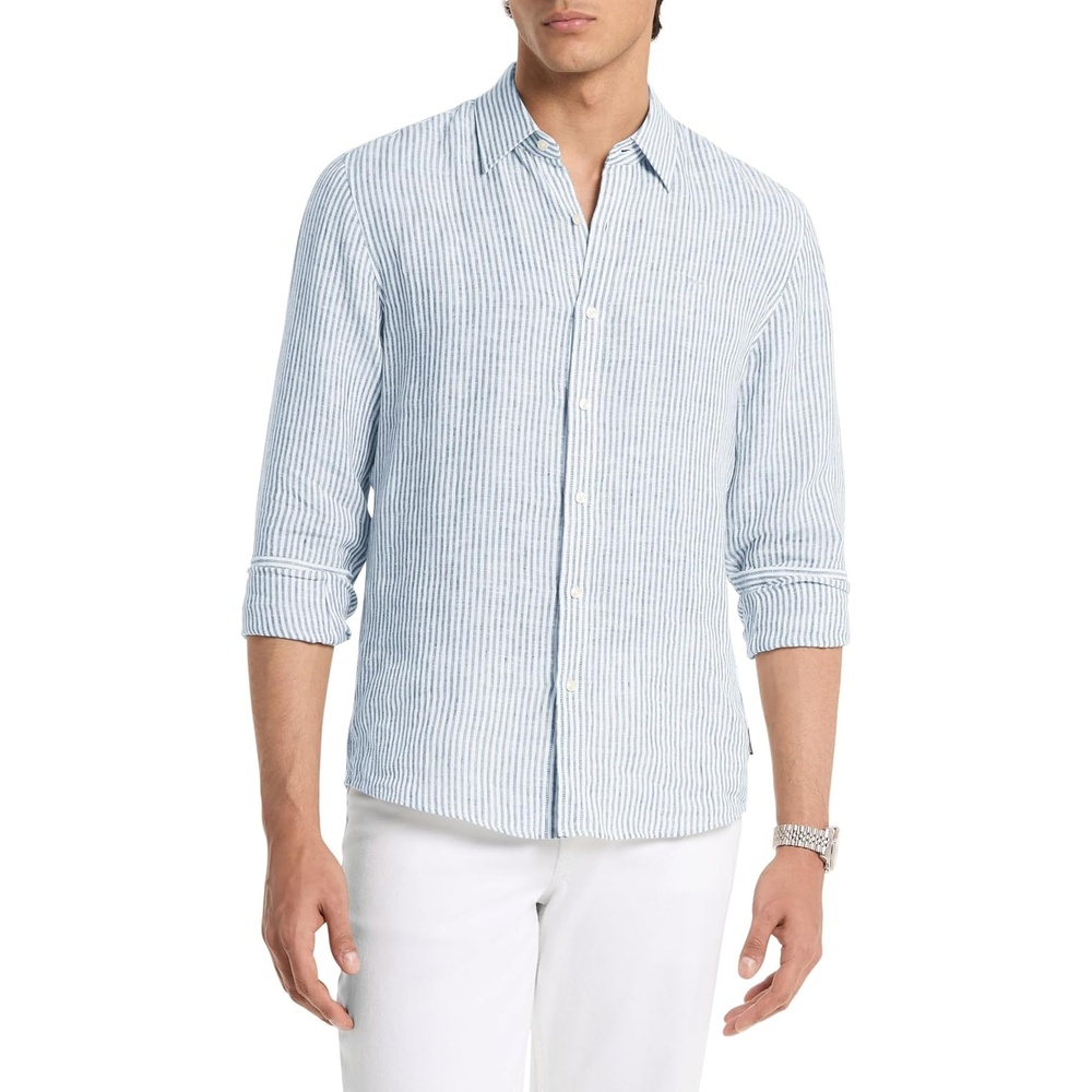 image:imageMichael Kors Mens Long Sleeve Striped Linen TopChambray