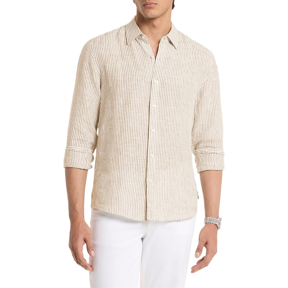 image:imageMichael Kors Mens Long Sleeve Striped Linen TopKhaki