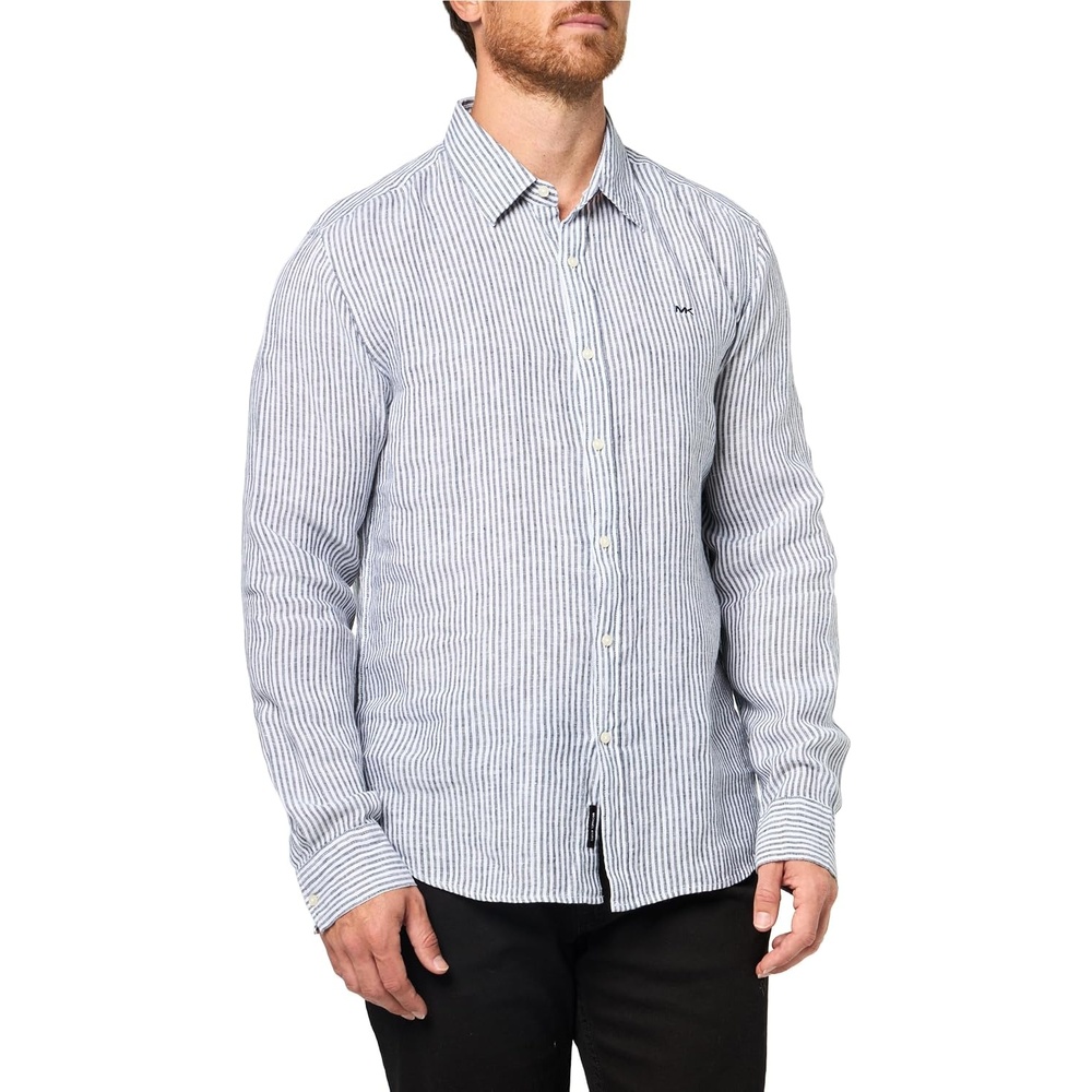 image:imageMichael Kors Mens Long Sleeve Striped Linen TopMidnight