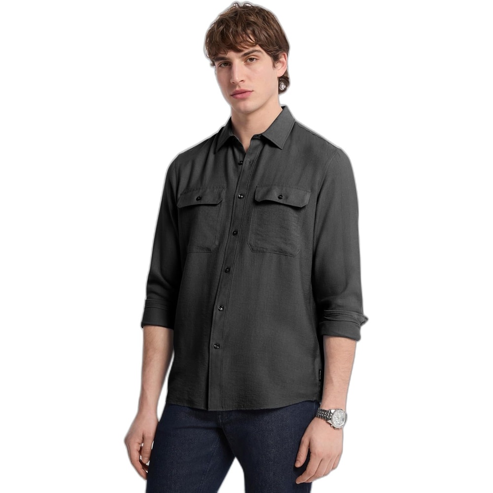 image:imageMichael Kors Mens Long Sleeve Two Pocket Crepe ShirtBlack