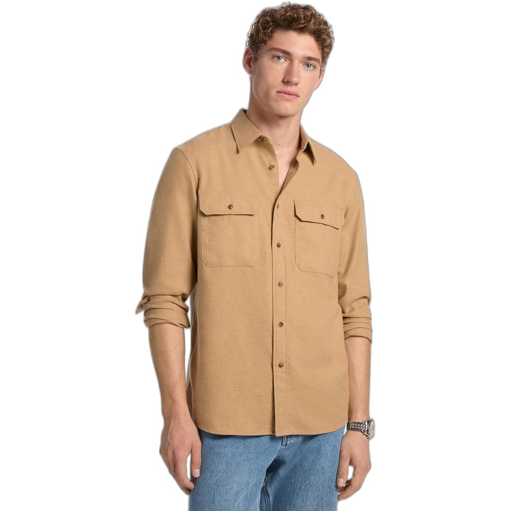 image:imageMichael Kors Mens Long Sleeve Two Pocket Flannel Classic Fit ShirtDark Camel Heather