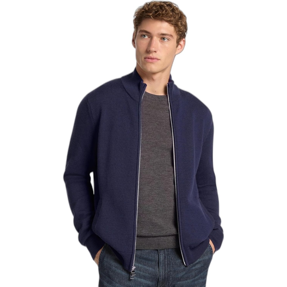 image:imageMichael Kors Mens Merino Mock Neck Full Zip Up SweaterMidnight